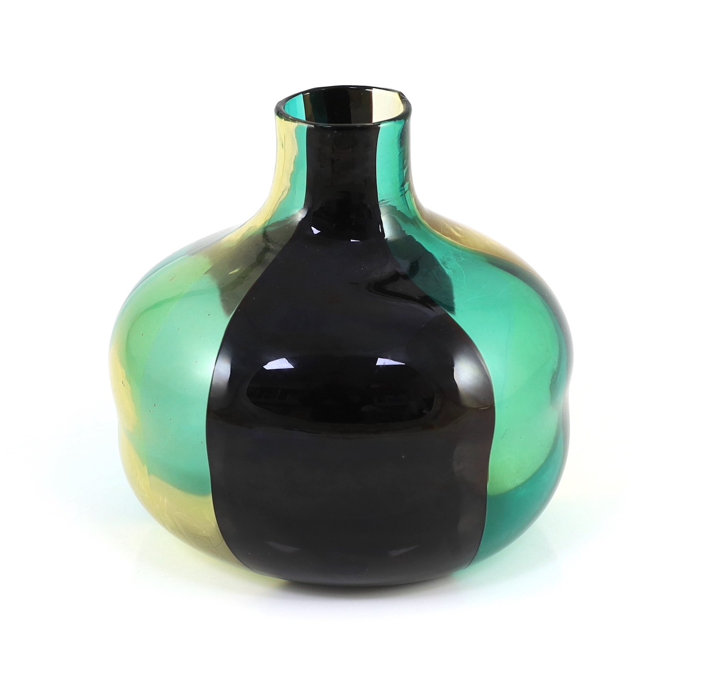 A Venini Murano ‘Spicchi’ glass vase, designed by Fulvio Bianconi, c.1955, model 4890, 17.5cm high